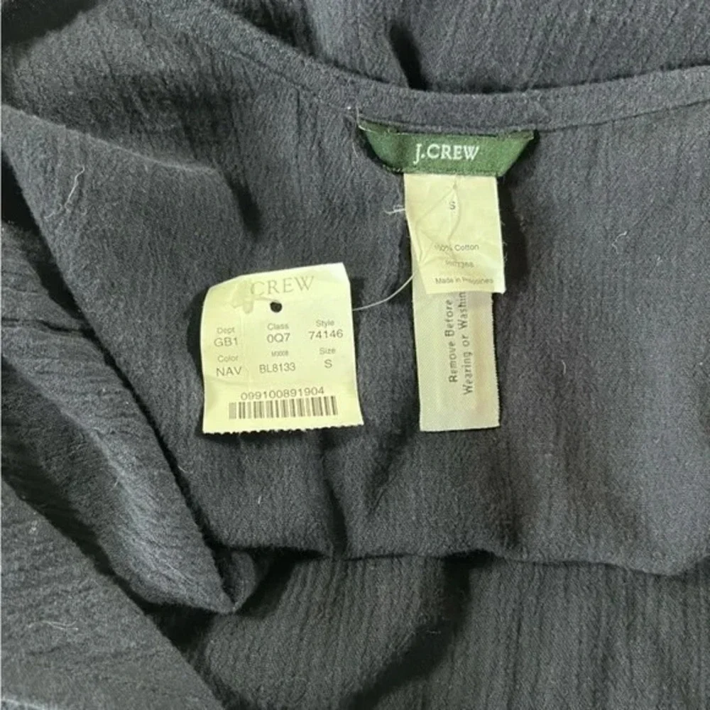 J.Crew Navy Blue‎ Cotton Gauze V-Neck Tunic Top Open Tie Back Small Beachy NWT